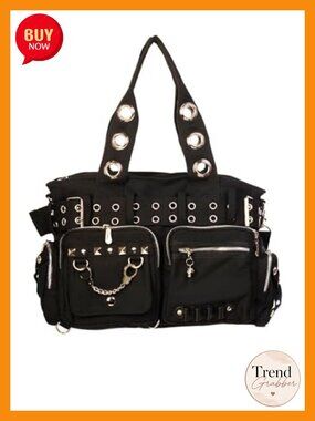Large Goth Punk Handbag Handcuff Skull Charm Studded